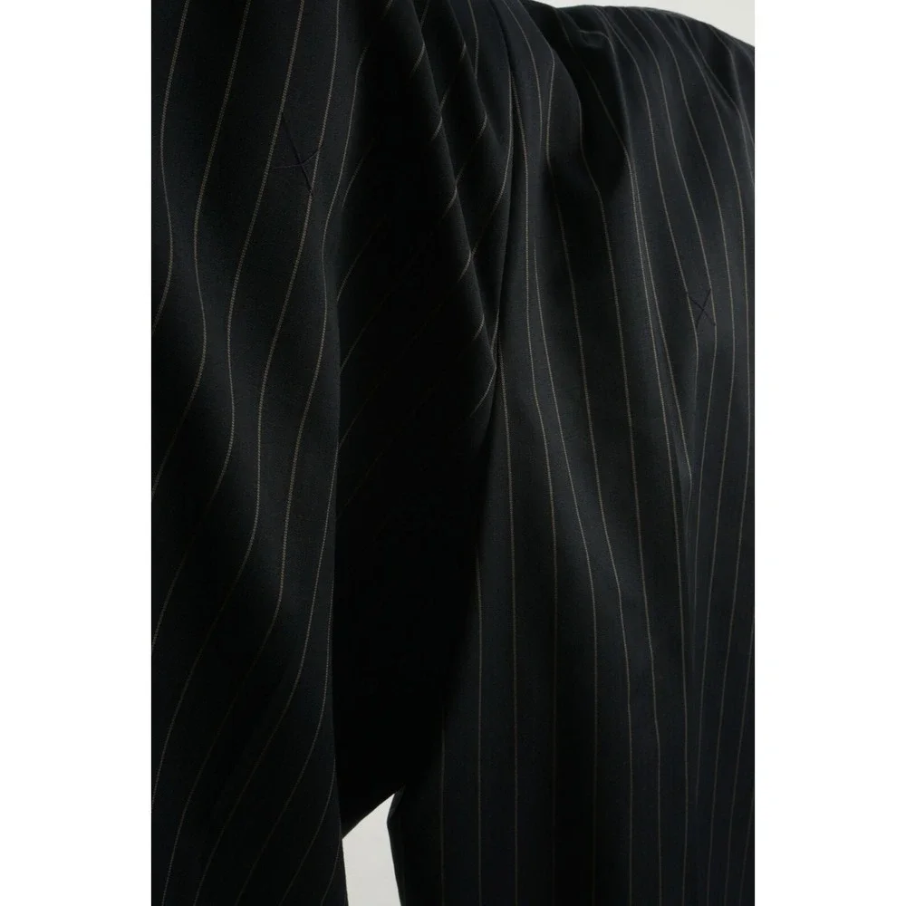 New Aristo 18 Aberdeen Men's 38 Unhemmed Navy Blue Tan Stripe Wool Dress Pants